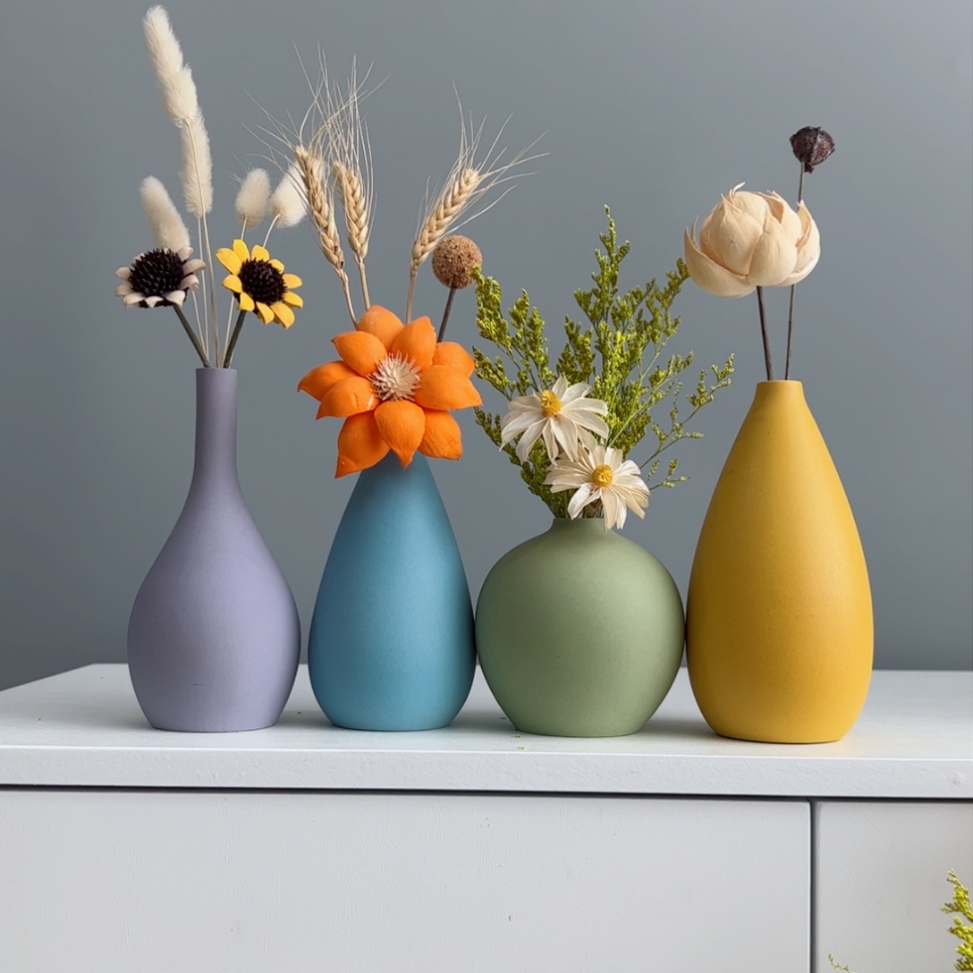 摆件陶瓷小花瓶摆件含花总高约20-30cm