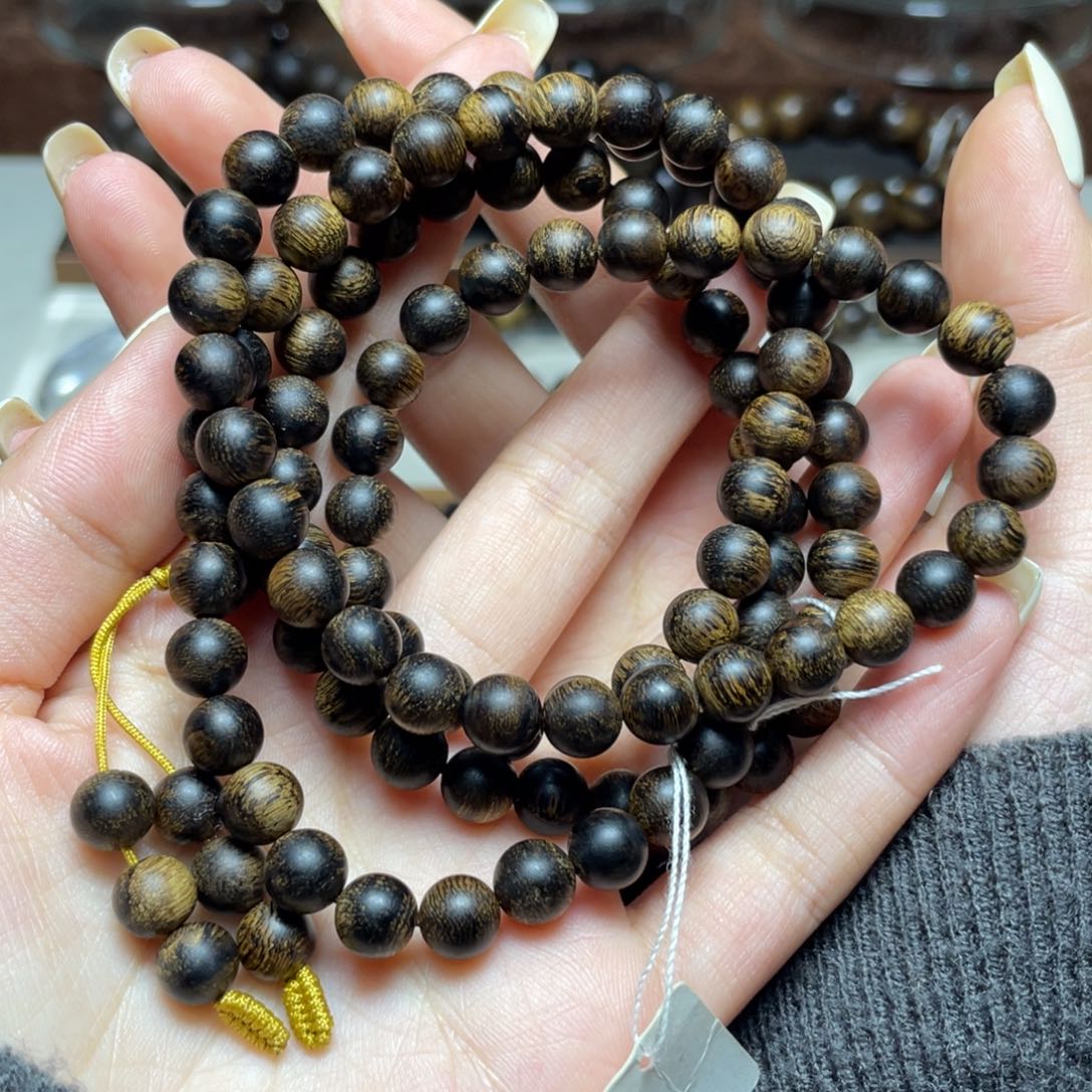 沉香手串丑**渔越南芽庄白奇楠精品虎斑纹0.7多圈