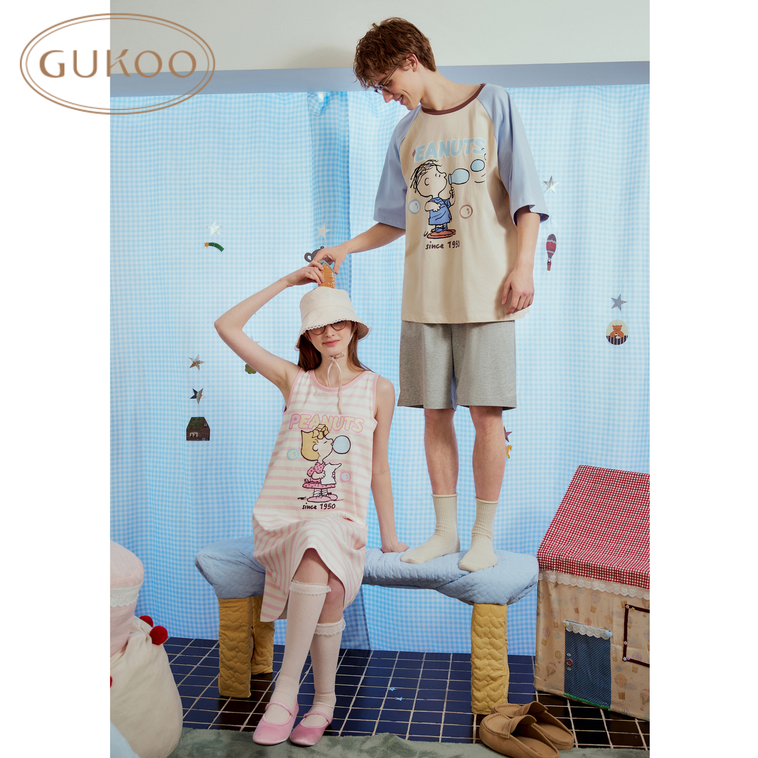Gukoo果壳夏季史努比联名纯棉宽松舒适休闲可爱卡通家居服睡衣