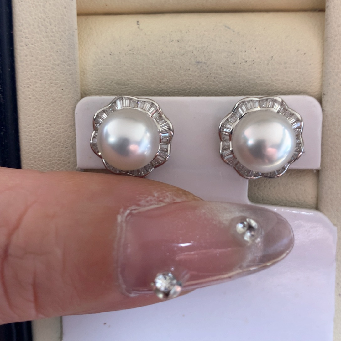 海水珍珠耳饰银S925镶嵌