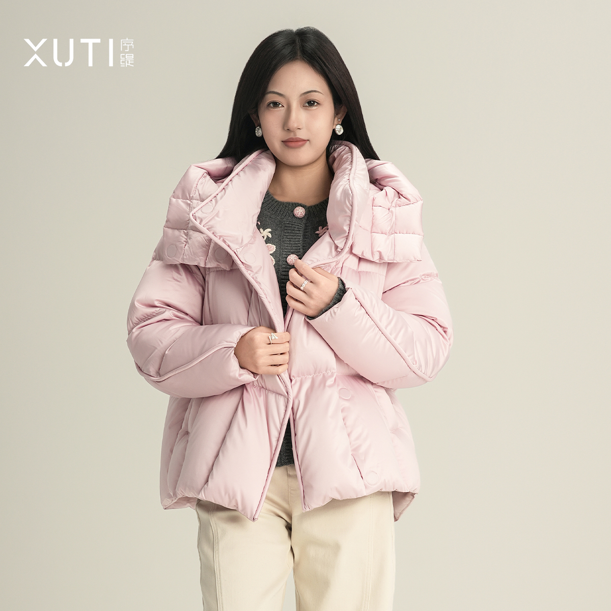 序缇『观山』高端95白鹅绒连帽羽绒服女加厚外套H317-26027