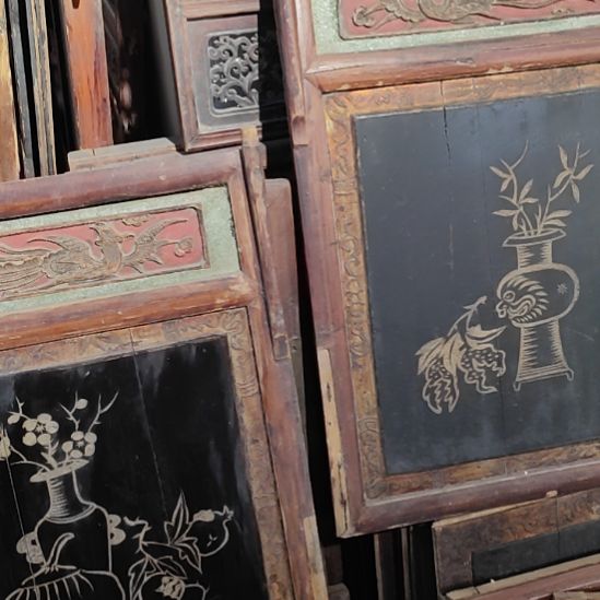 凤***潮香榧木老木雕老花板一对