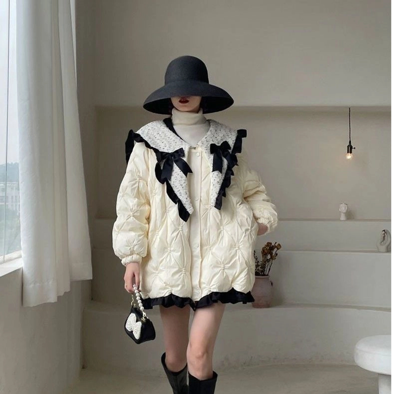 【清仓浮力】小香风中长款棉服女娃娃领设计款学生百塔女装秋冬外套