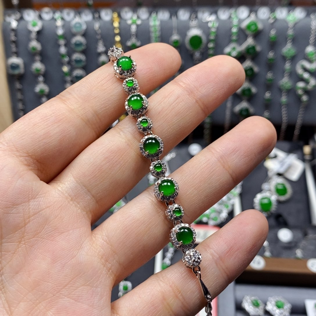 翡翠颈饰银S925镶嵌4号翡翠手链