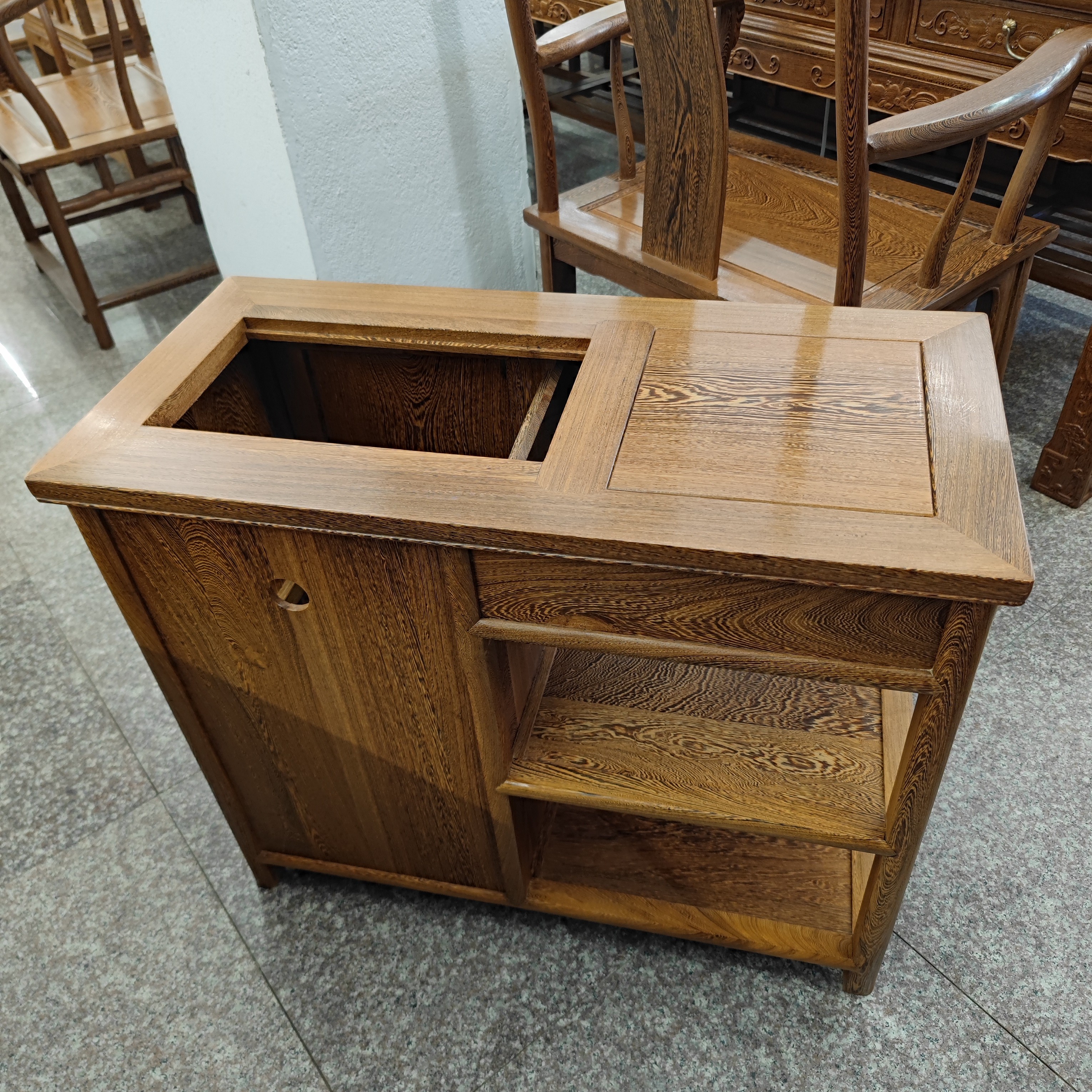 鸡翅木茶边柜家用水车储物柜边柜抽屉柜餐边柜茶几，80*38*67cm