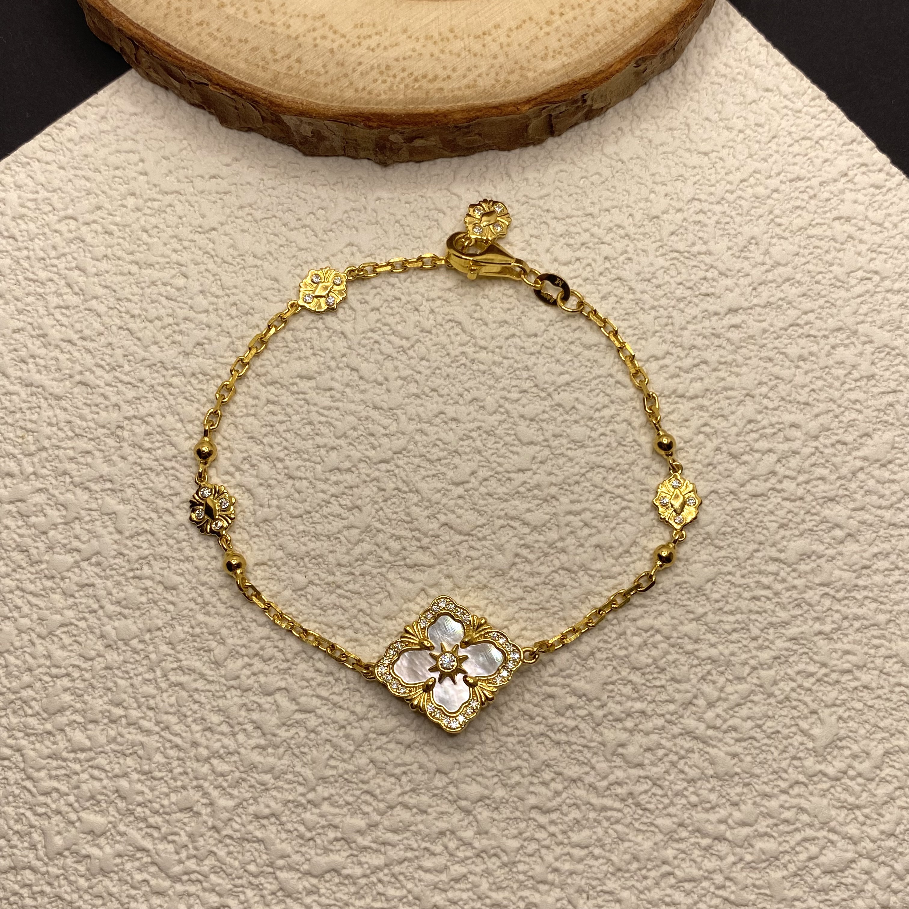 【金喜圆】足金999 布家镶嵌单花手链（13+6cm）/带证书钢印