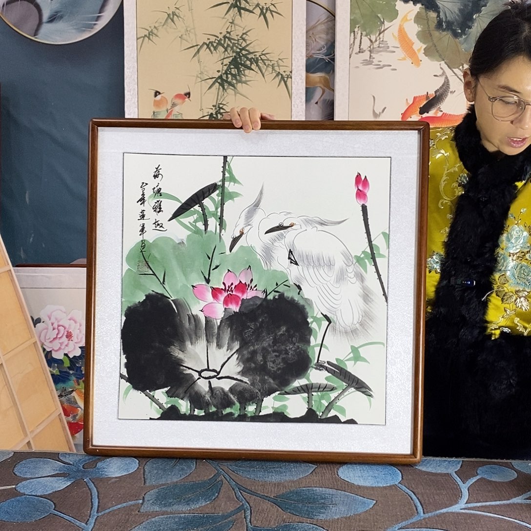 国画手写手绘带框包邮国画作品62✖️62