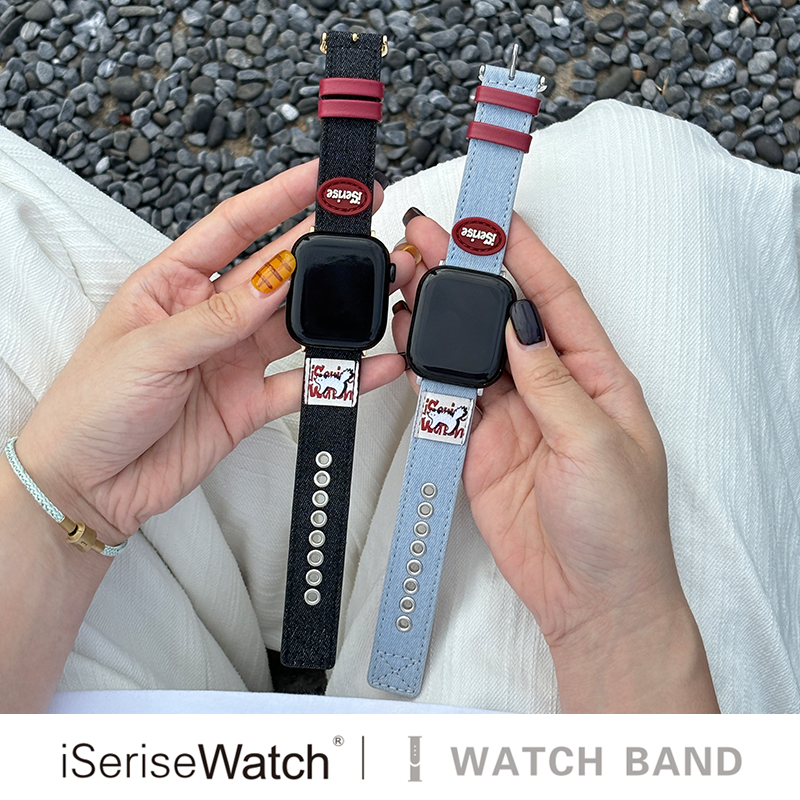 【原创美式复古】iserisewatch适用iWatchs11代表带苹果手表s9牛仔