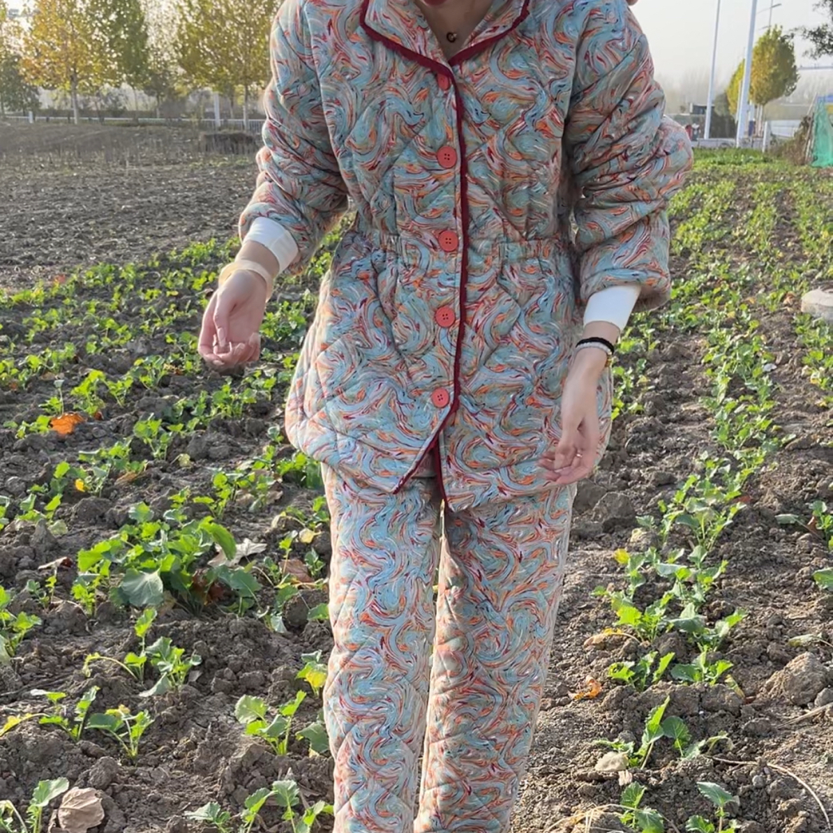 【视频同款】族玛士 树影斑驳连帽加绒家居服套装