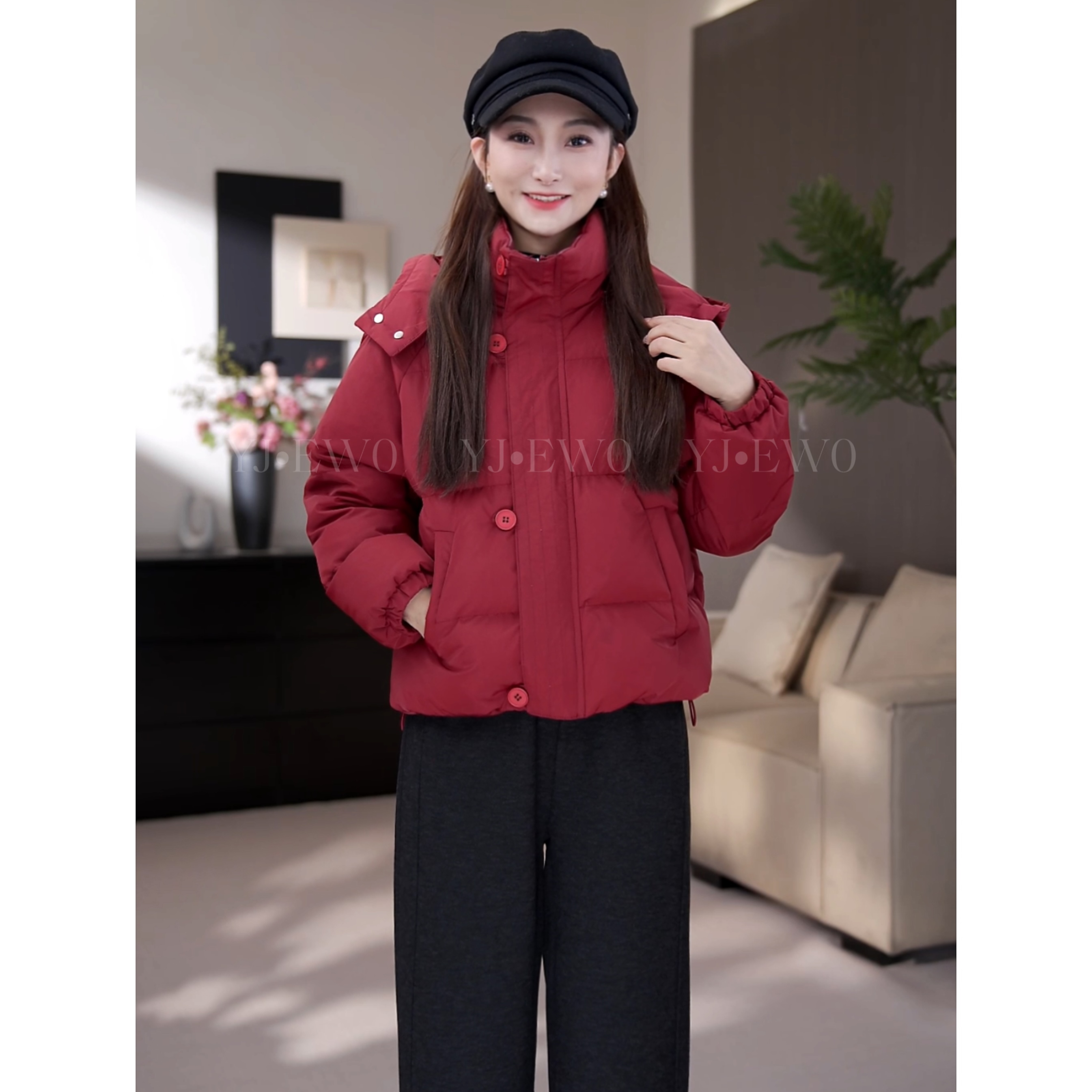 【现货】冬季新款休闲百搭立领连帽宽松显瘦棉服-YJ1205