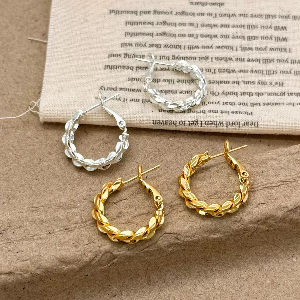 铜合金耳饰 欧美简约素圈耳钉复古轻奢百搭时尚耳环（B68）