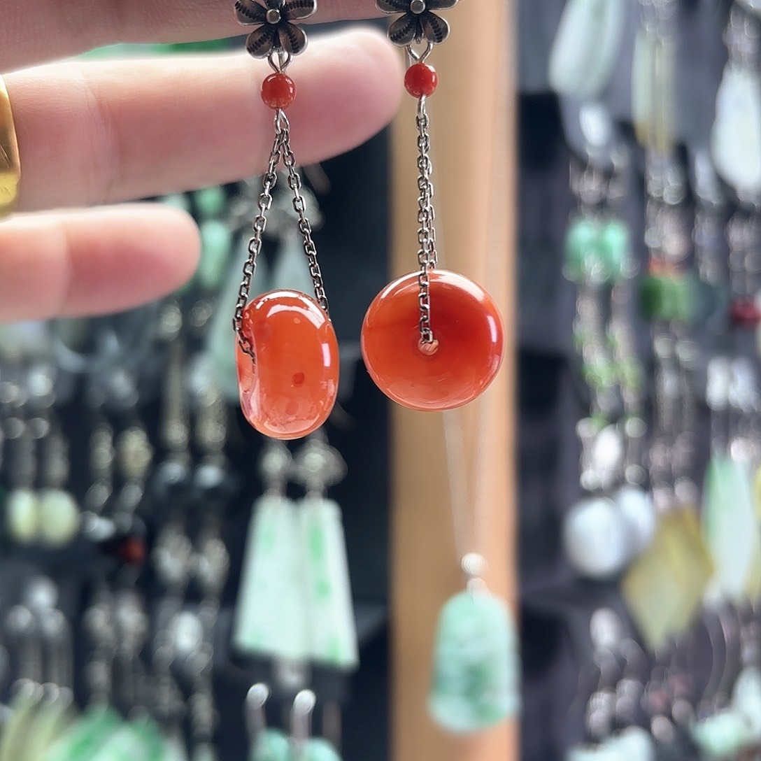 南红玛瑙耳饰银S925镶嵌阳*