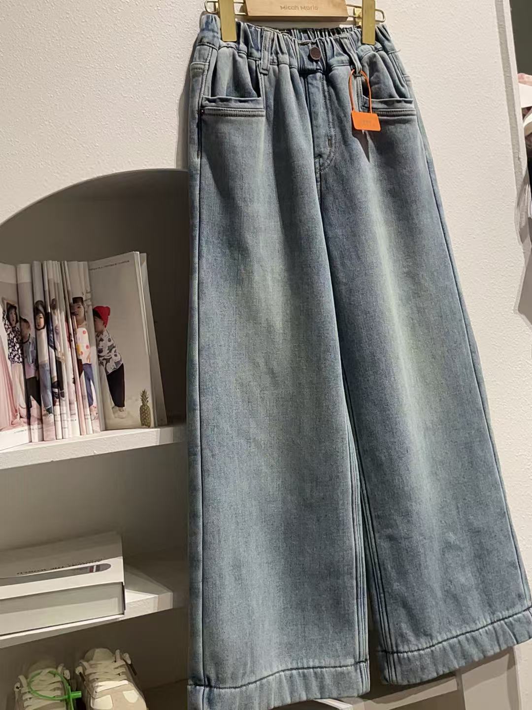 510157 韩版冬款男童女童秋冬加绒洋气百搭休闲牛仔裤