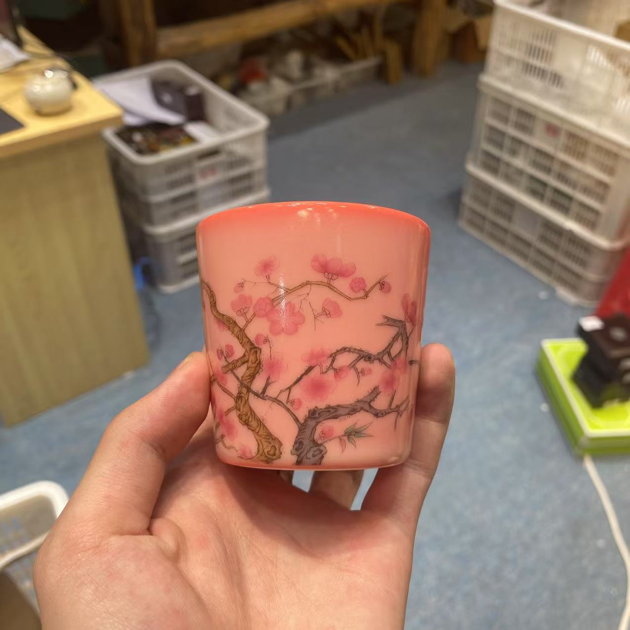 茗香瓷器 粉黛佳人猪油冻-主人杯-梅花-5242（直播专享）