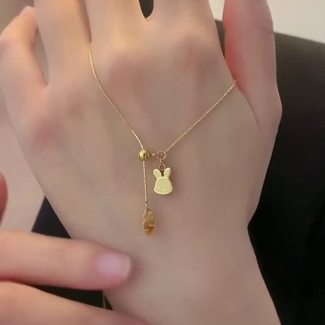 钛钢项链 小兔子胡萝卜抽拉项链女小众简约气质百搭锁骨链配饰 