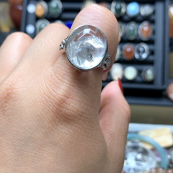 水晶水晶戒指银S925镶嵌?***莎