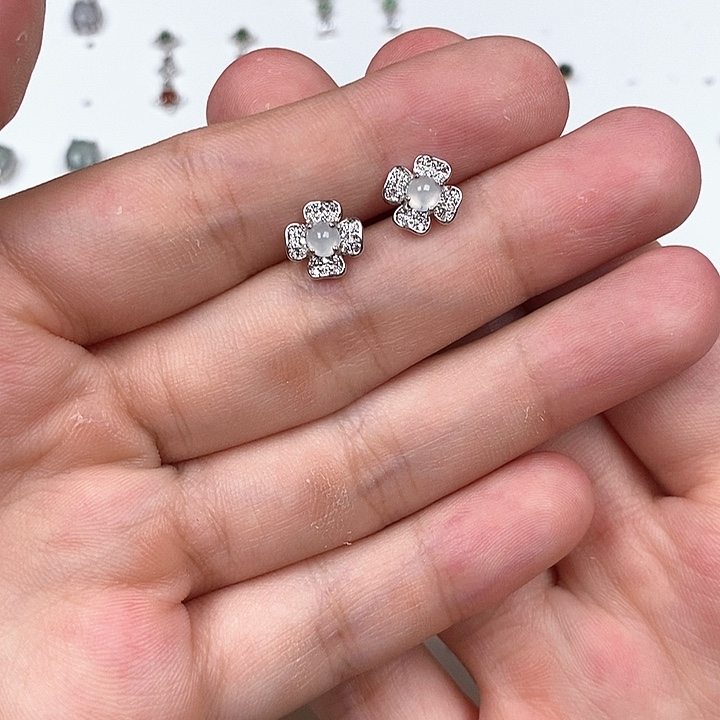 银S925镶嵌翡翠耳饰