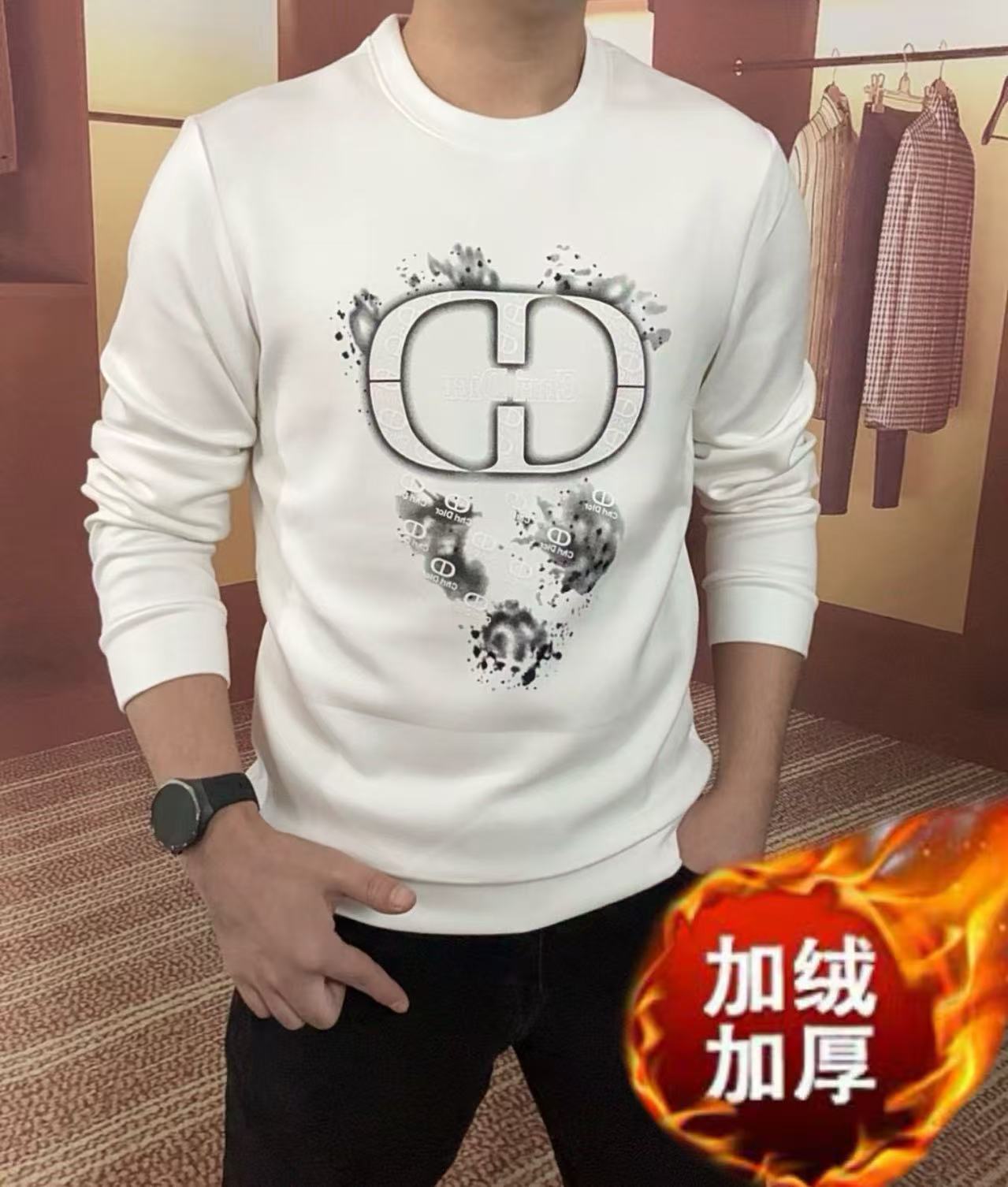 【格致男装】秋冬男士加绒圆领长袖打底衫休闲时尚百搭潮流印花8780