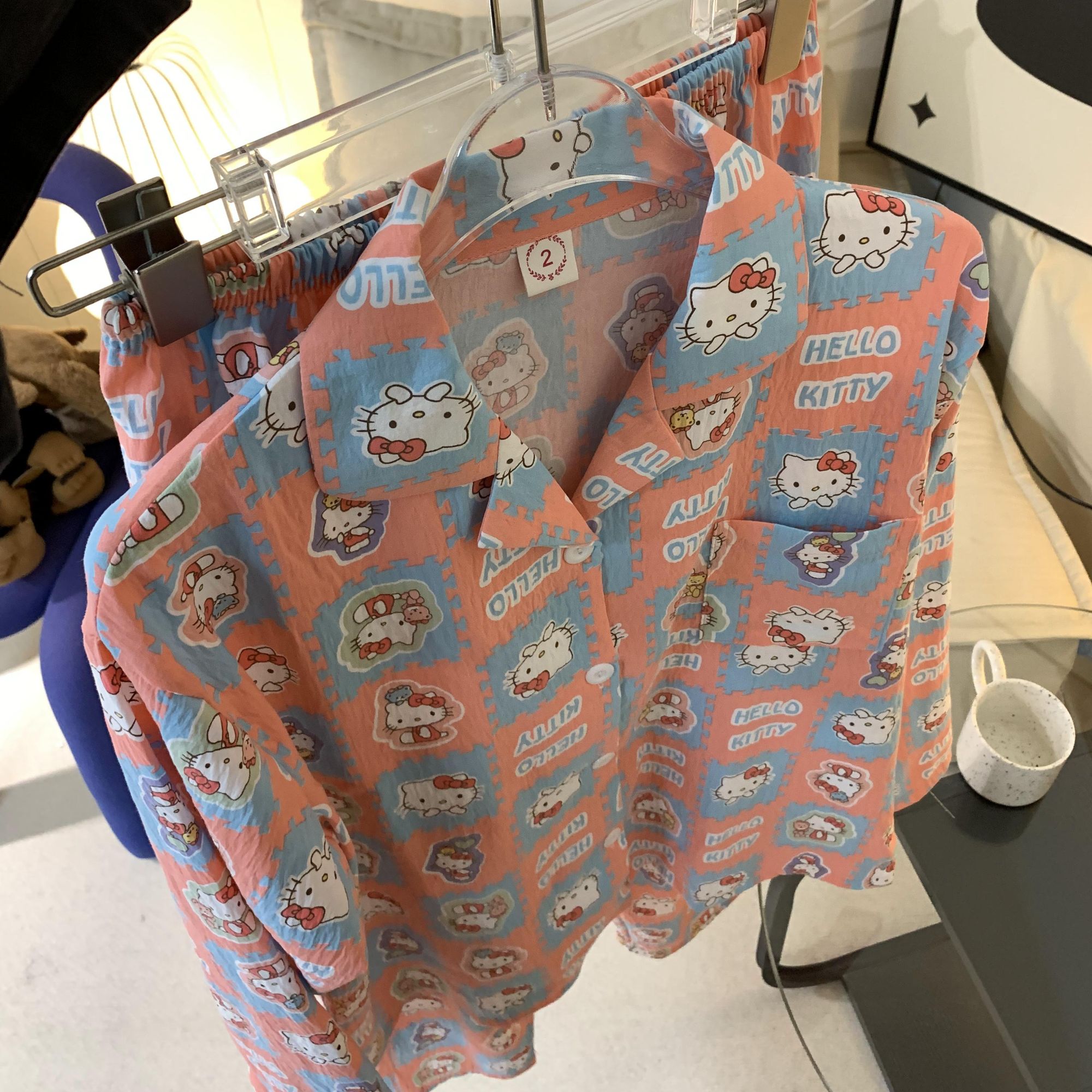 【拼图kitty】韩国春秋季甜美风格少女翻领透气外穿睡衣家居服套装