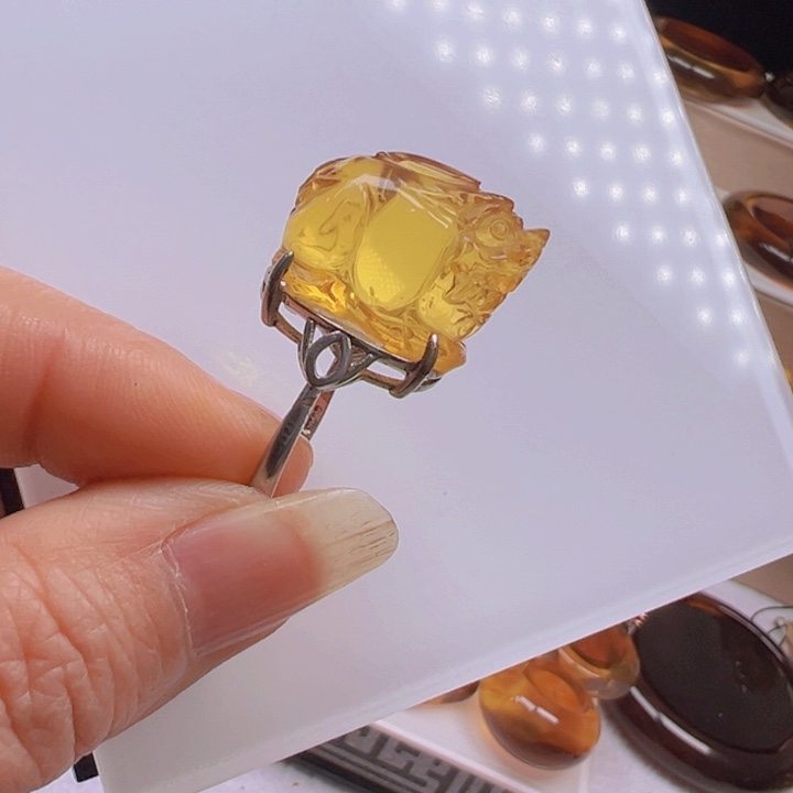 琥珀戒指未镶嵌天然缅甸琥珀貔貅戒指