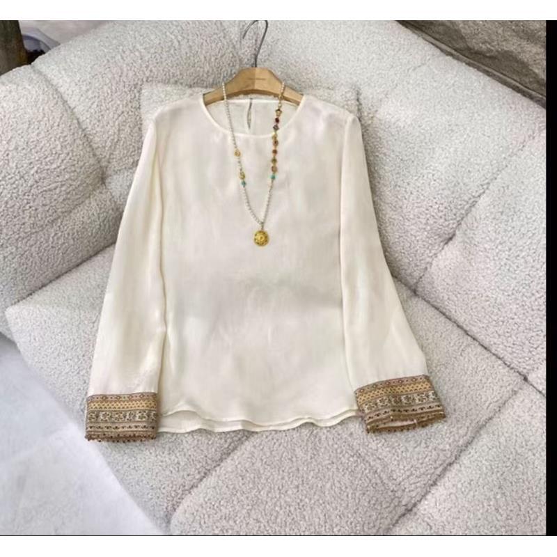 【深圳南油二姐】国风小圆领复古气质圆领长袖百搭衬衫打底69923