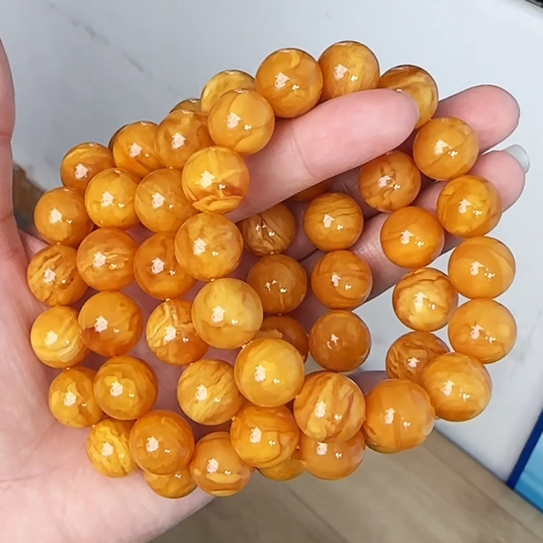 【齐福珠宝】12mm特级溶洞鸡油红妖花蜡圆珠单圈（多样性发其一）
