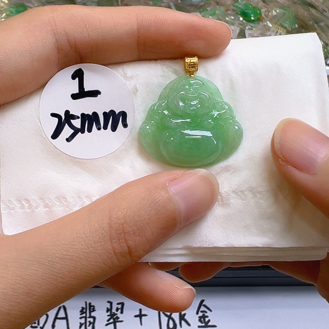 翡翠18K金镶嵌吊坠(不含链)翡翠