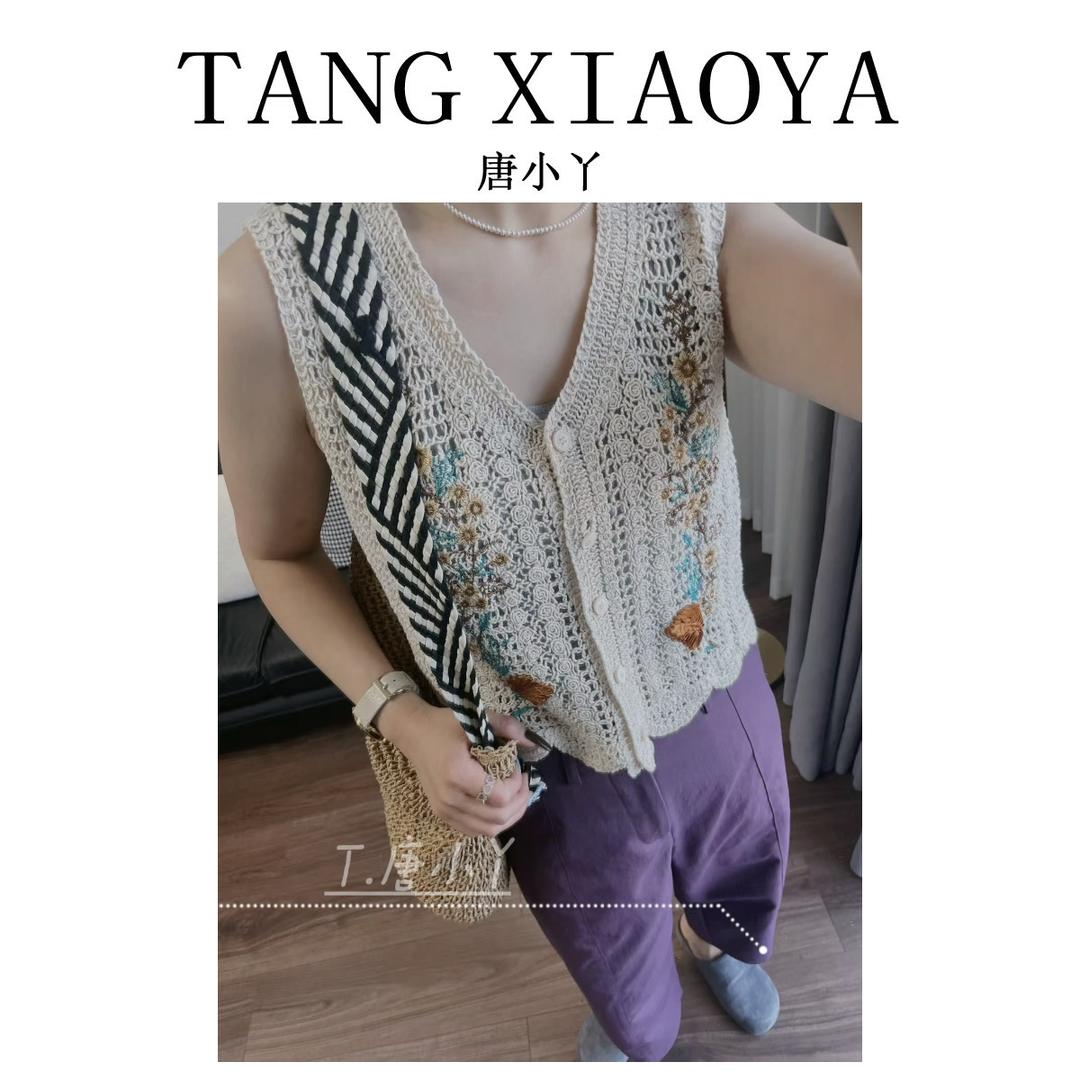 唐小丫|韩系文艺复古针织开衫马甲显瘦别致设计感上衣马甲9502