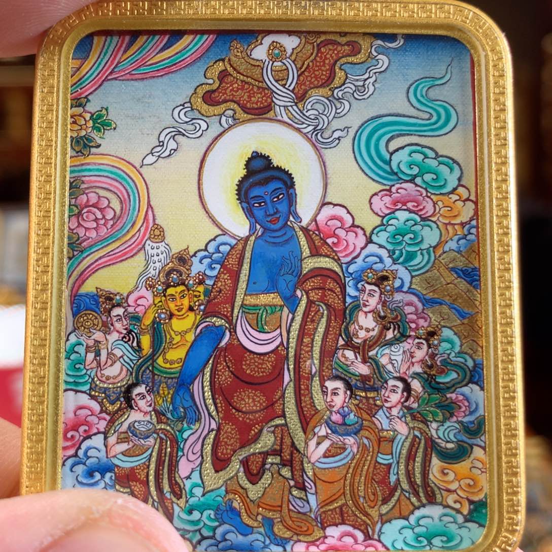 吊坠热贡纯手绘唐卡药师佛