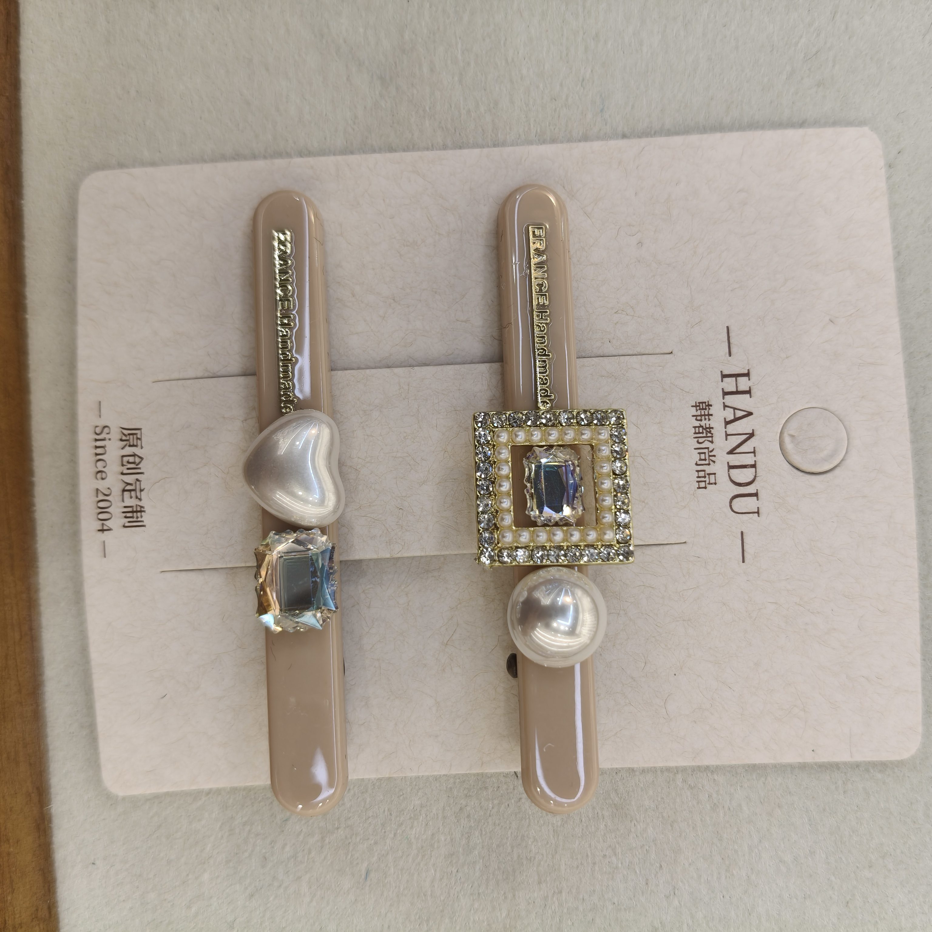 珍珠爱心水钻一字夹（一对装）