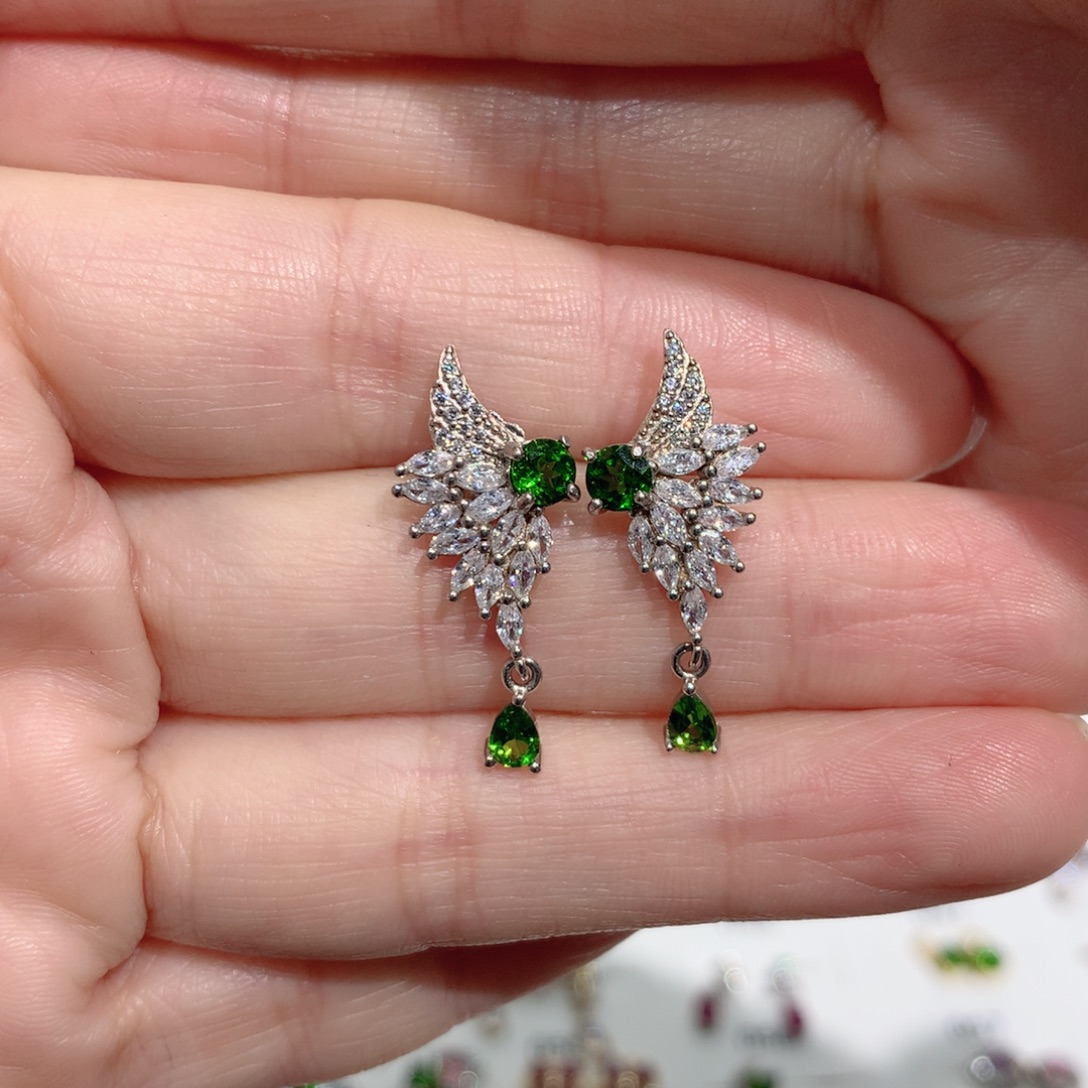 耳钉银S925镶嵌透辉石