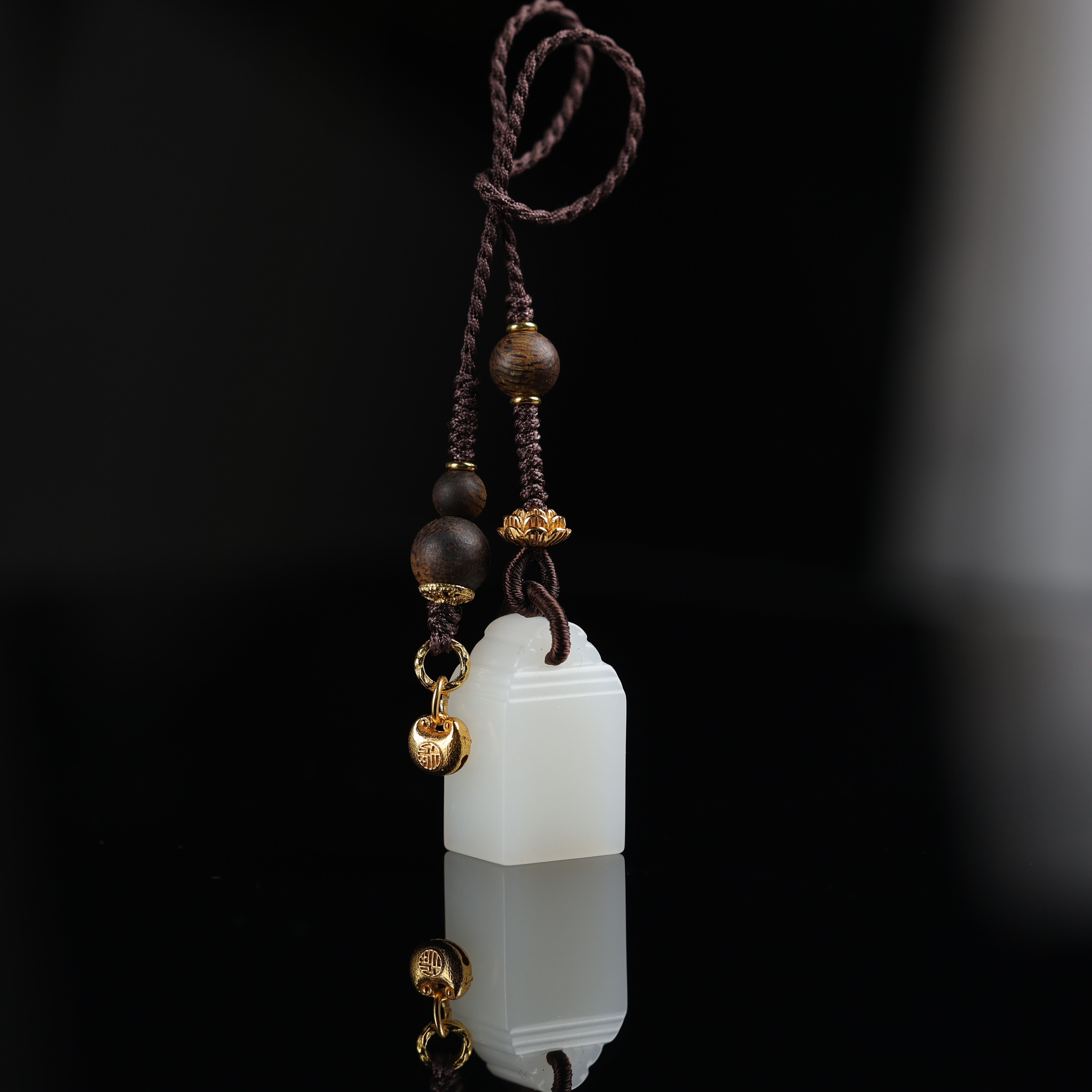 "镇安"原创设计精品和田玉顶俄高白白玉印章挂件