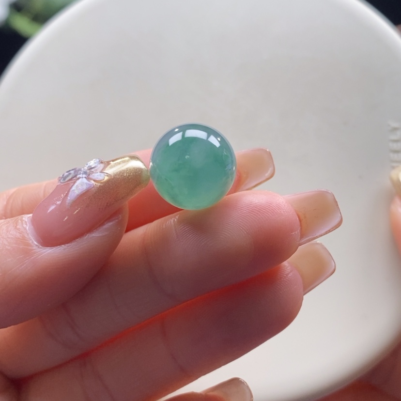 【闪购商品】翡翠颈饰未镶嵌翡翠冰蓝底飘花珠卡13.6mm