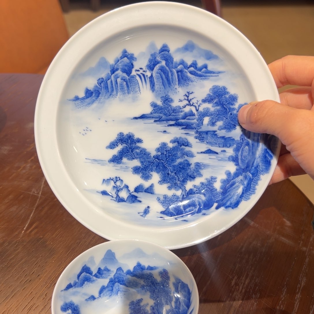 H柴窑手绘山水壶承