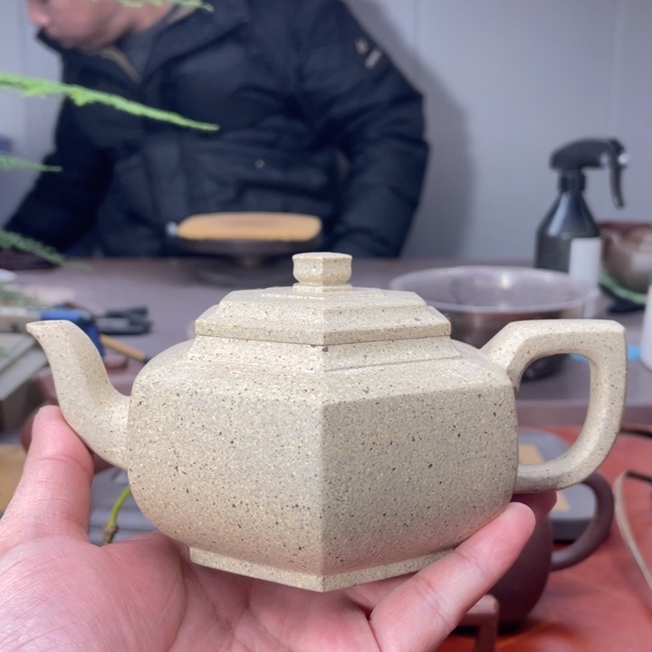 茶壶紫砂原矿无添加手磨料墨绿泥六方雪华