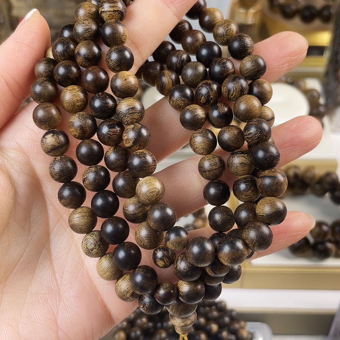 手串沉香越南芽庄老白棋窖藏古董玉化瘤疤虎斑0.8×108