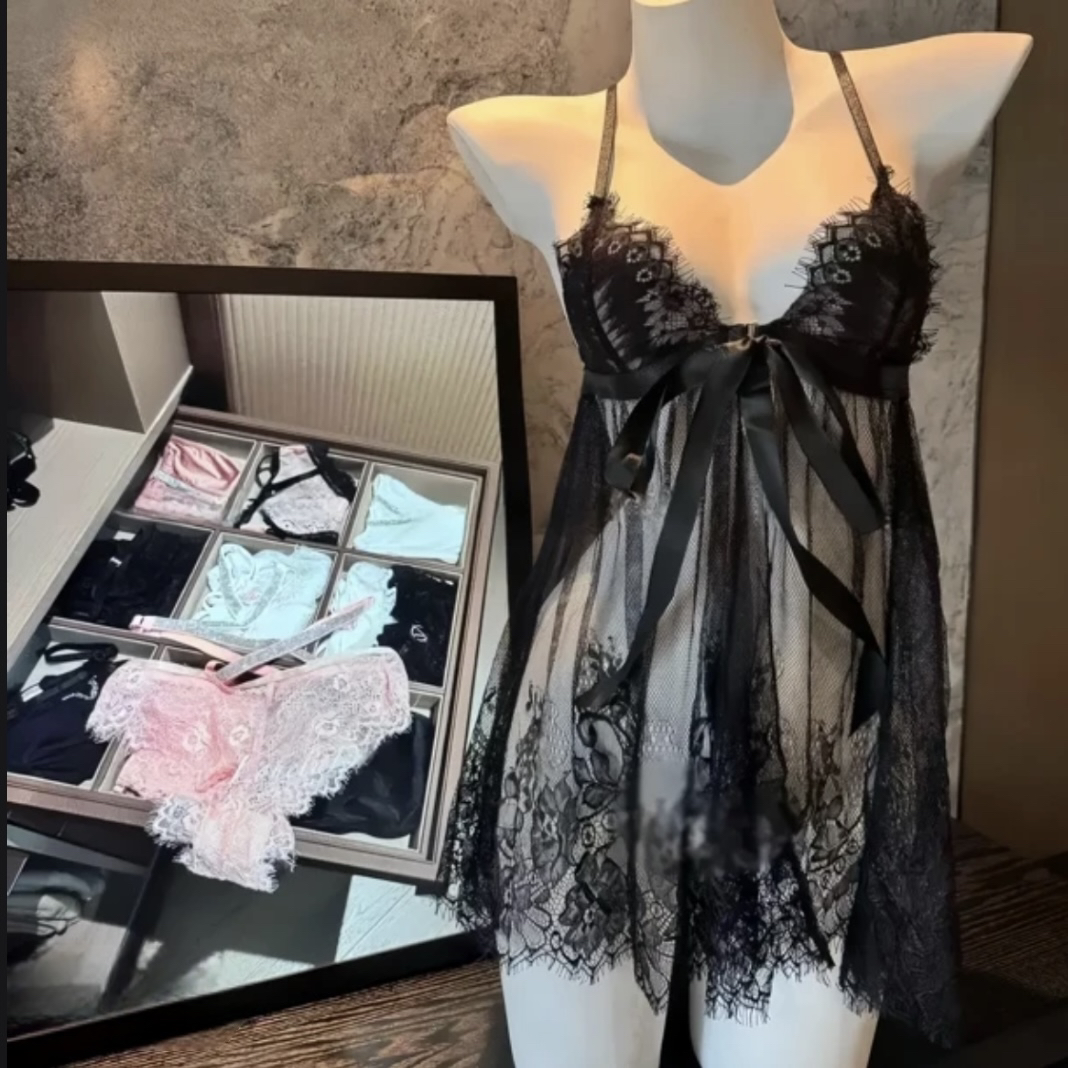 恋迷【性感睫毛】蕾丝吊带睡衣睡裙薄透开叉套装诱惑家居服绑带