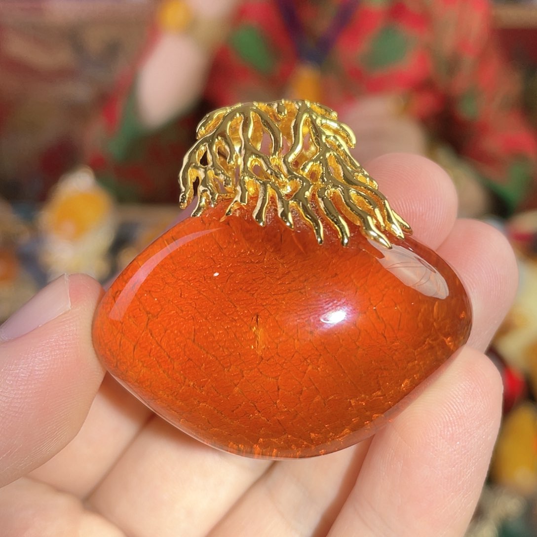 琥珀吊坠(赠链)银S925镀金镶嵌