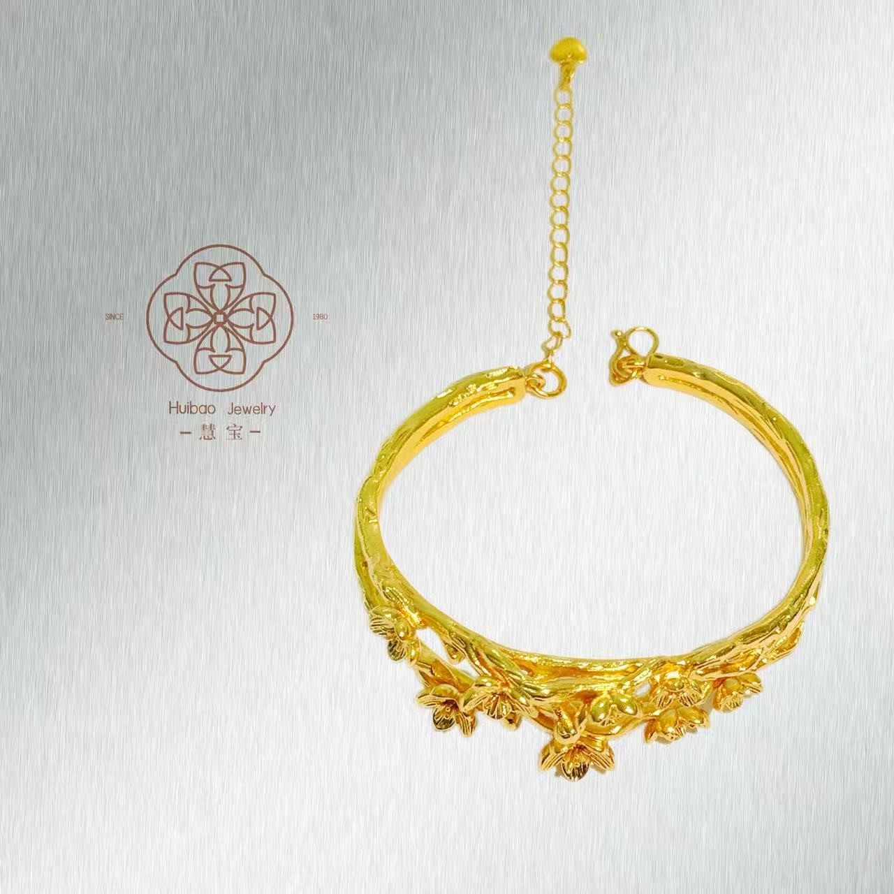 双层立体桃花手镯开口可调节-12