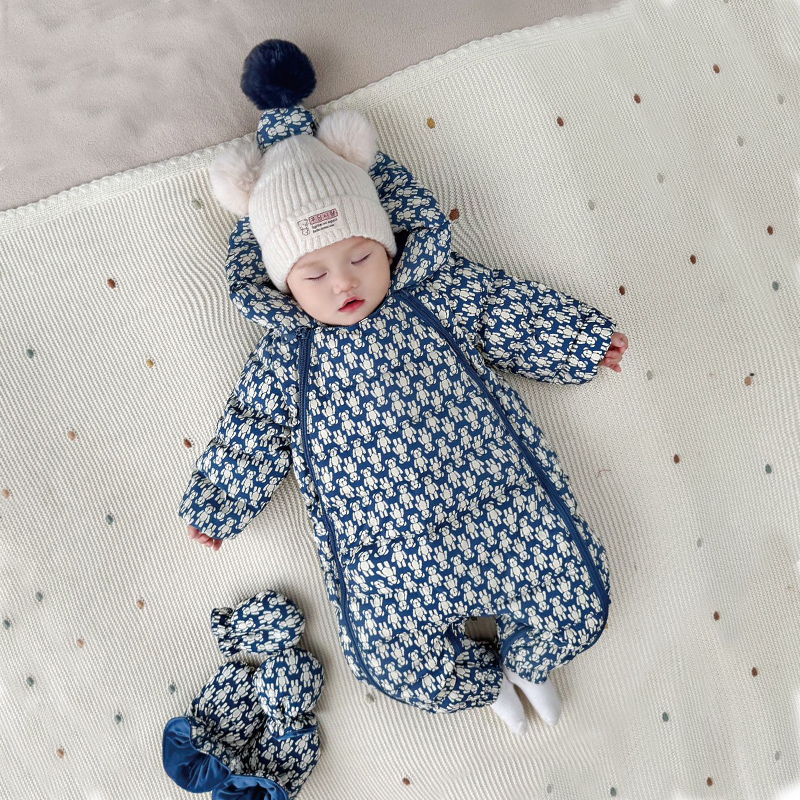 新款婴儿羽绒服冬季连体衣宝宝保暖外出服小月龄幼儿加厚抱衣爬服