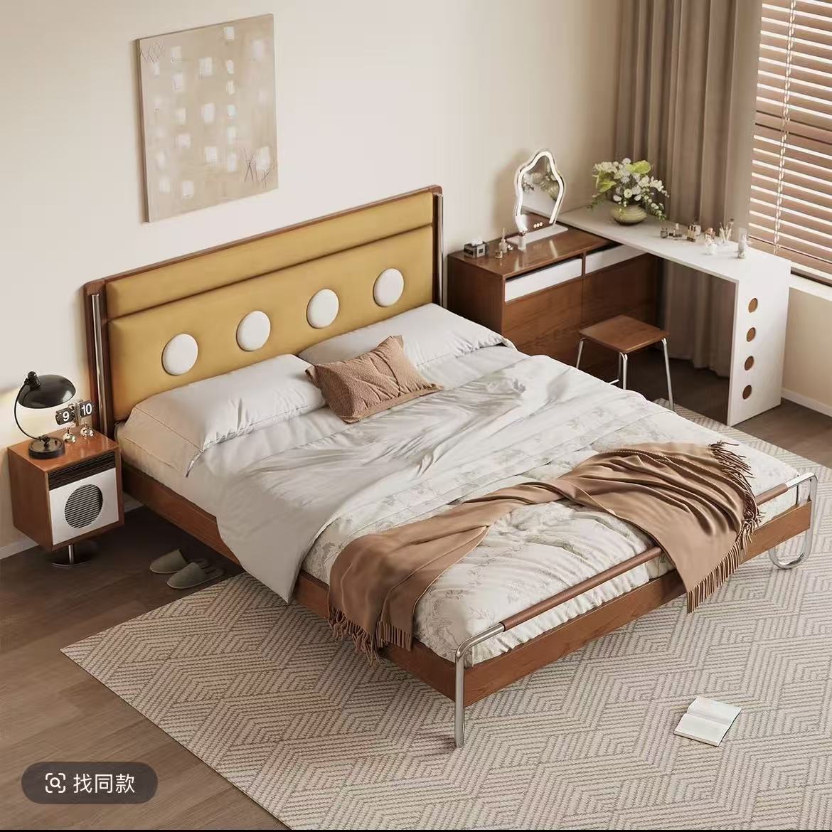 现代舒适系列拼色包豪斯轻奢家用主卧双人大床