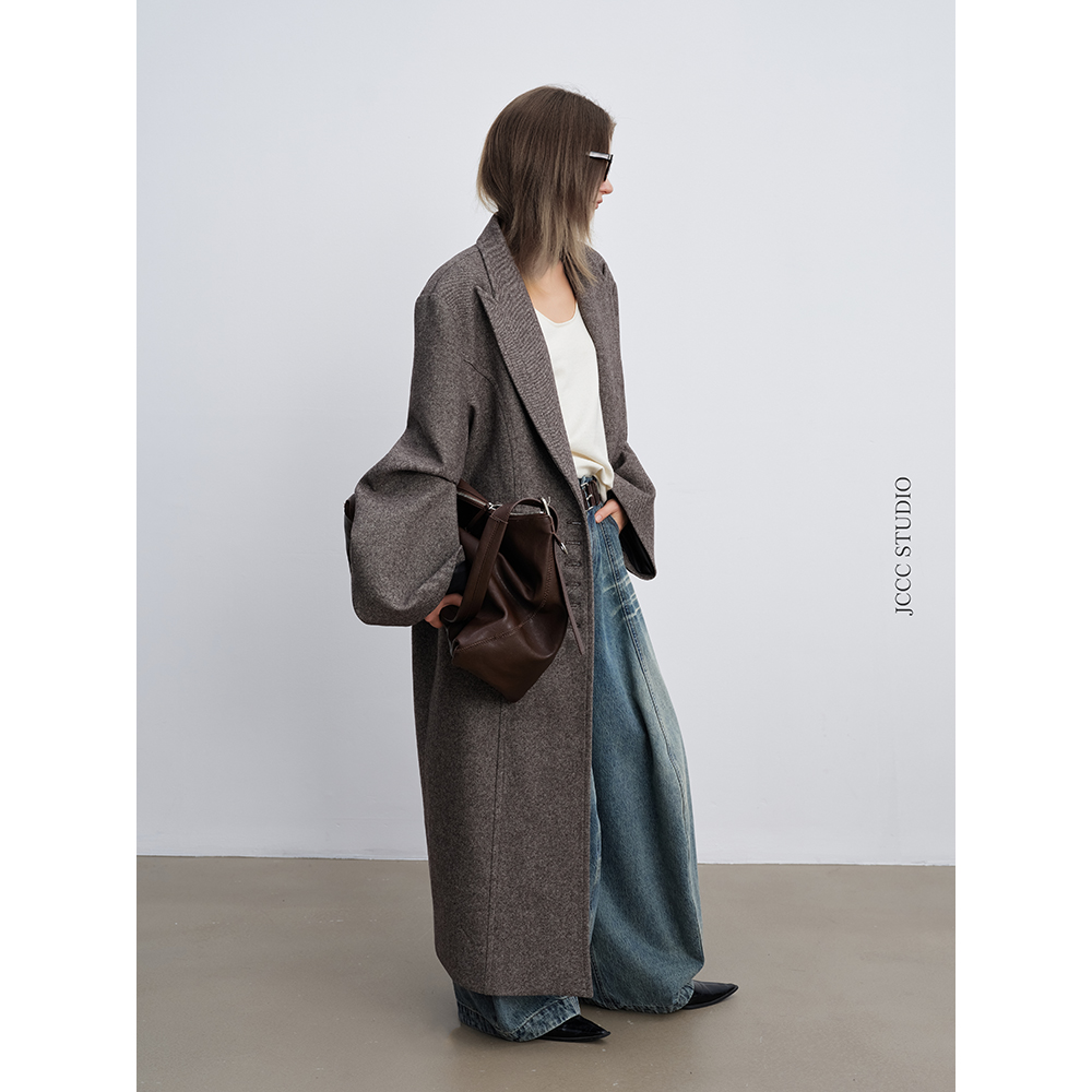 JCCC影子【琥珀/况谷】灰咖色单排扣简约绵羊毛呢外套JE5BMD10