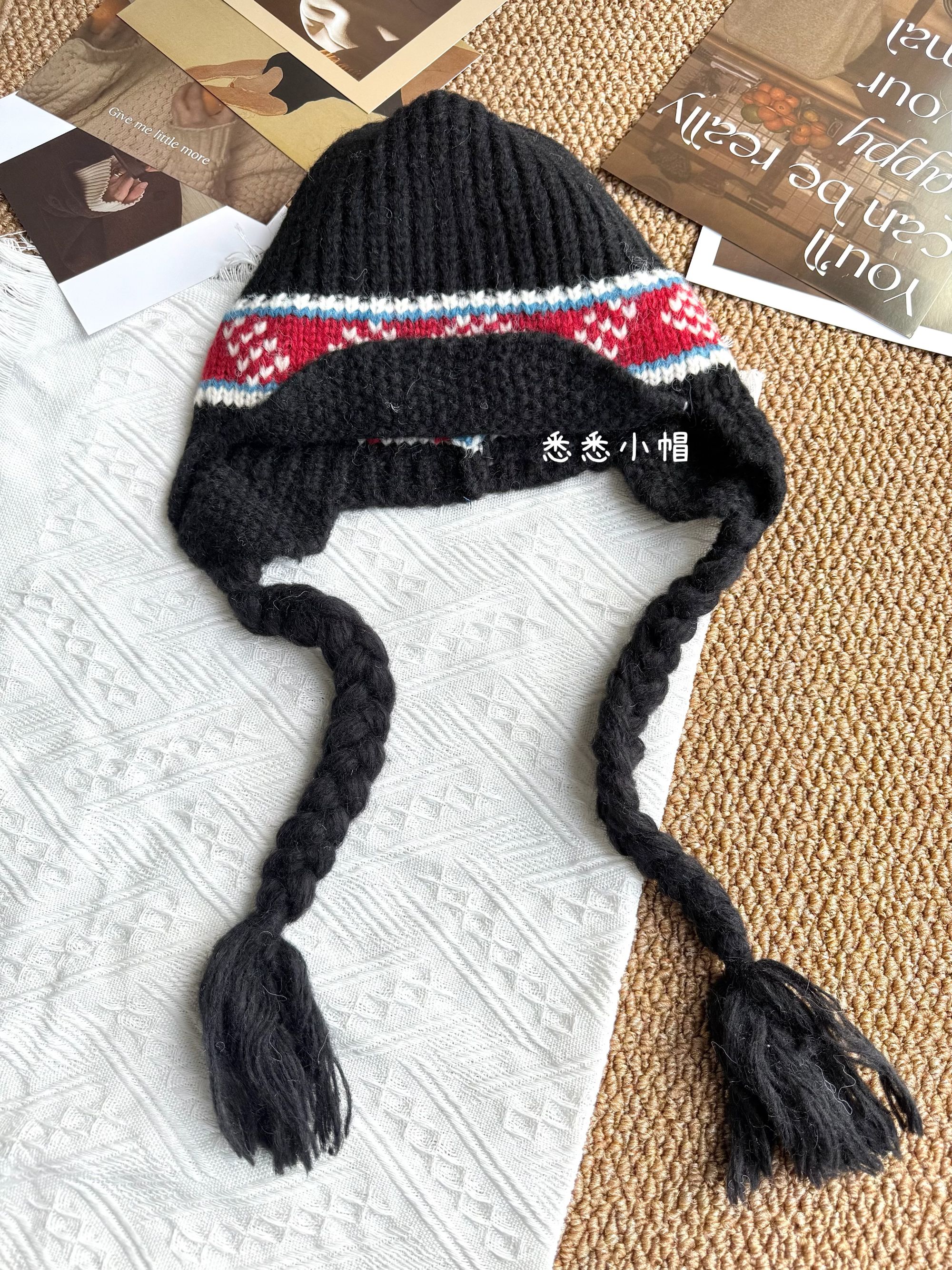 费尔岛提花针织毛线雷锋帽女保暖护耳卷檐秋冬骑行防寒帽加厚K005