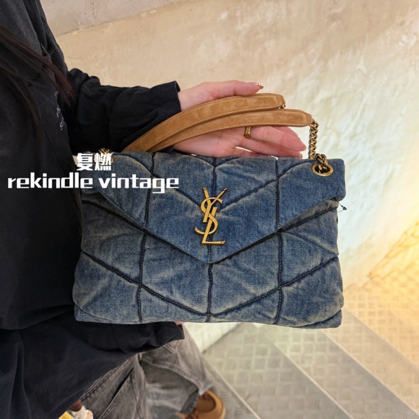 99新 YSL/圣罗兰 复燃精选/25年牛仔小号云朵包底长29