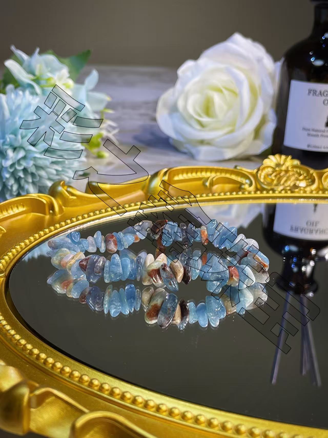 纯天然海蓝宝碎石  时尚个性手串 多样性发一