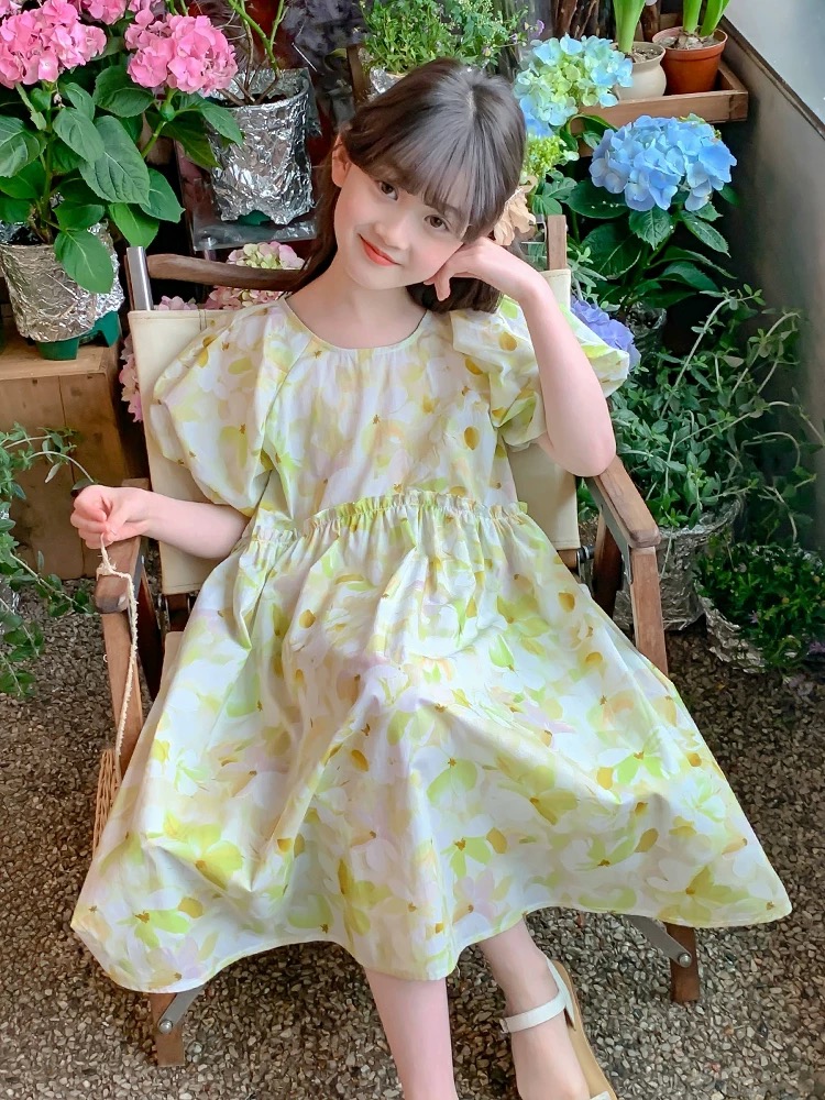 女童连衣裙夏款2025新款样衣童装小女孩泡泡袖碎花裙儿童夏季裙子