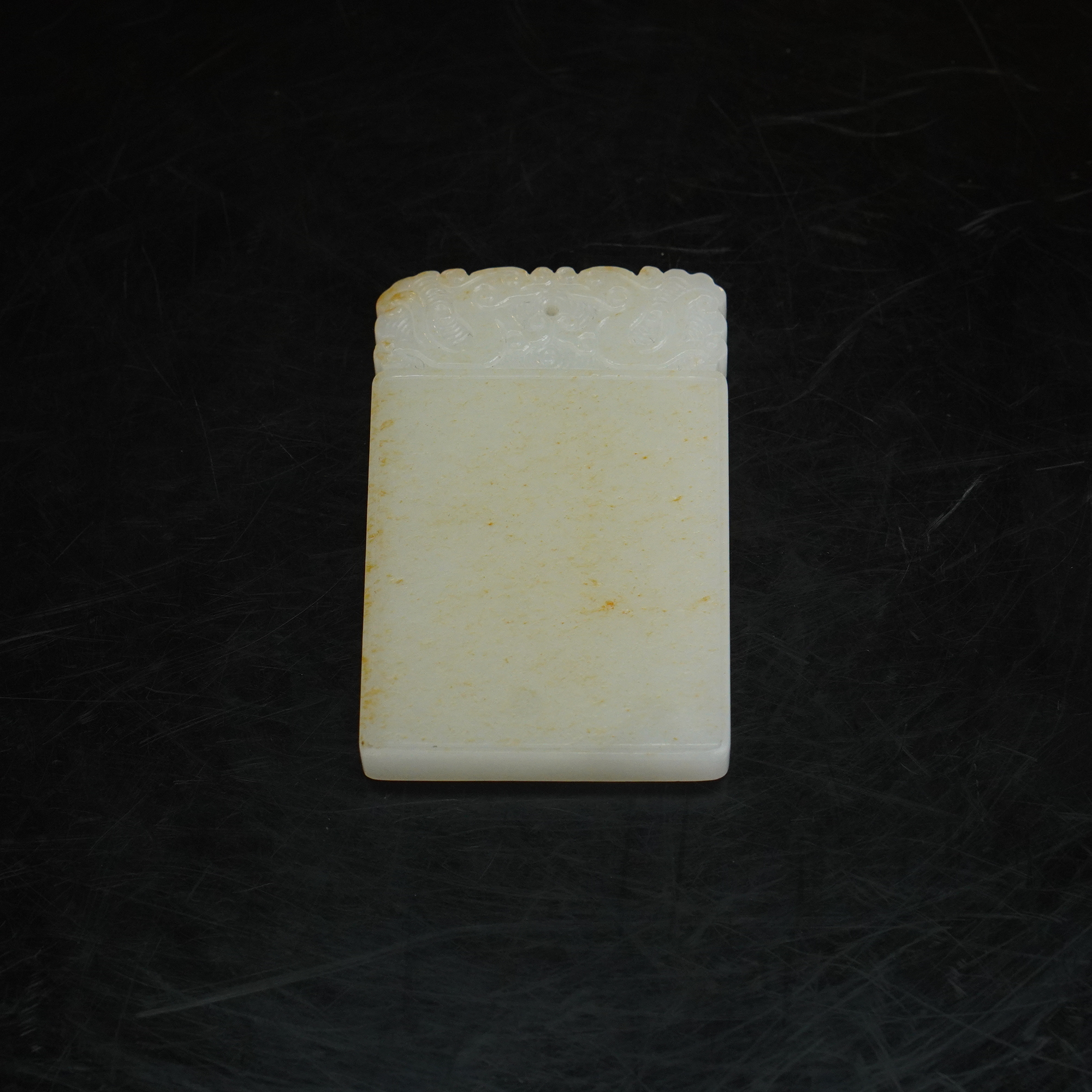【清】和田玉洒金皮平安牌（高6cm宽4cm重47g）