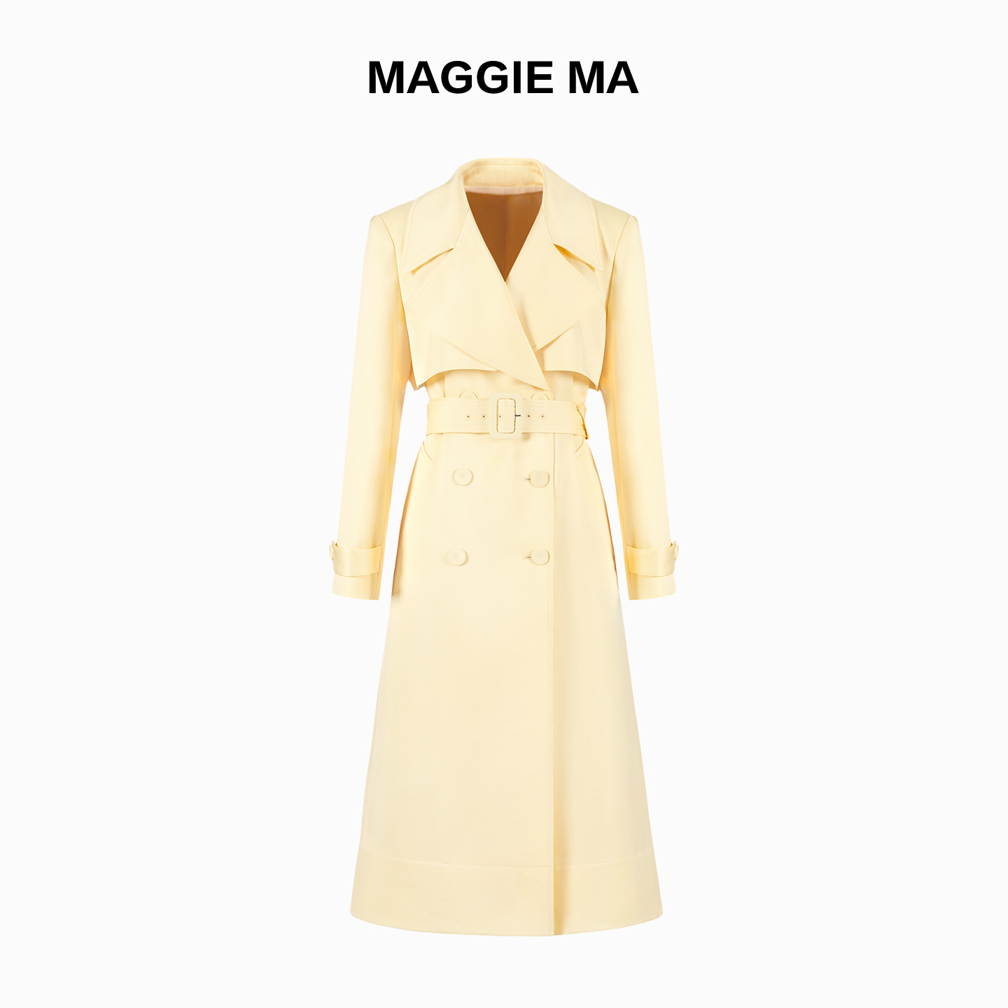 MAGGIE MA马婧设计师款淡黄色气质腰带通勤风衣套装425D