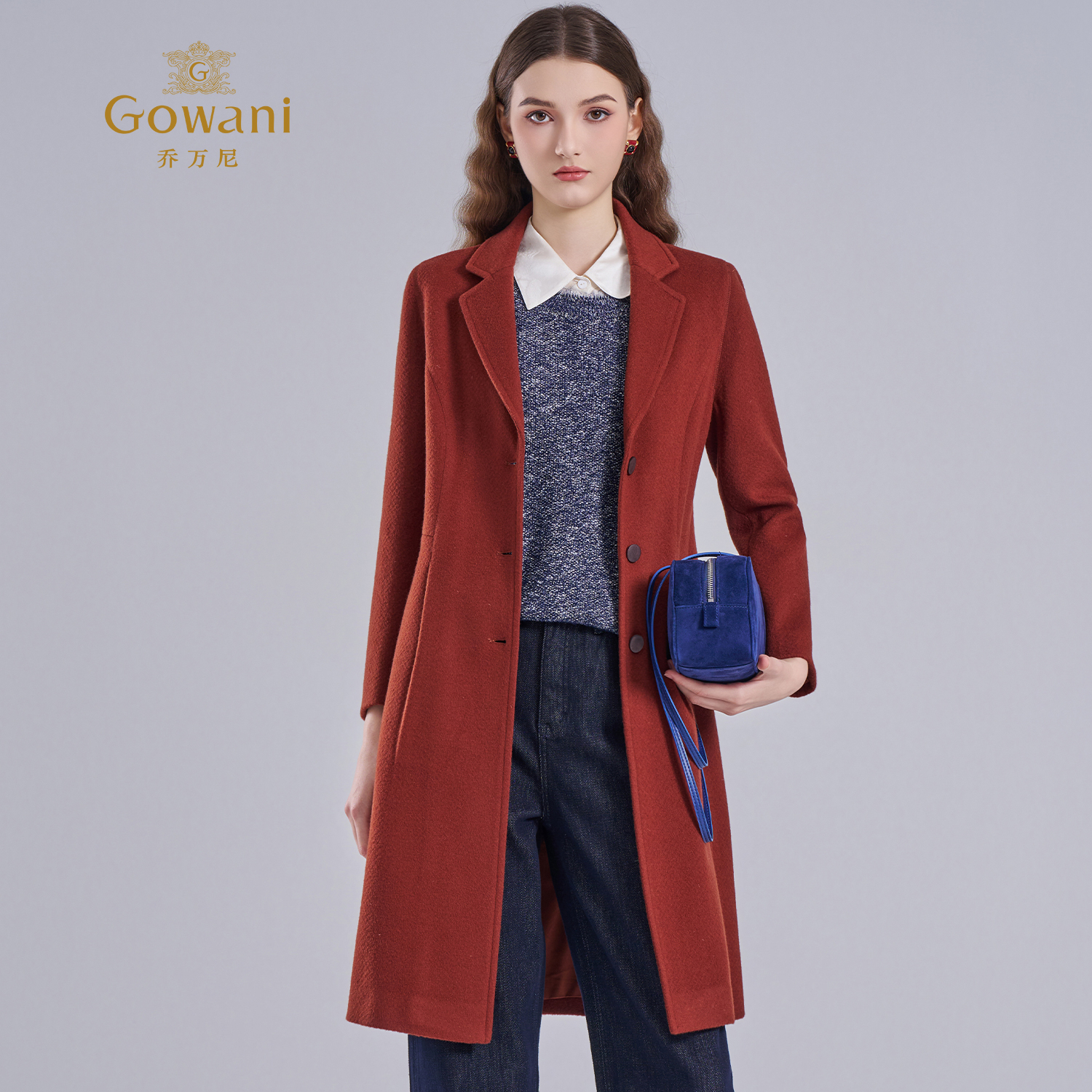 乔万尼中长款毛呢外套女西装领通勤气质轻熟风羊毛大衣EI4A551