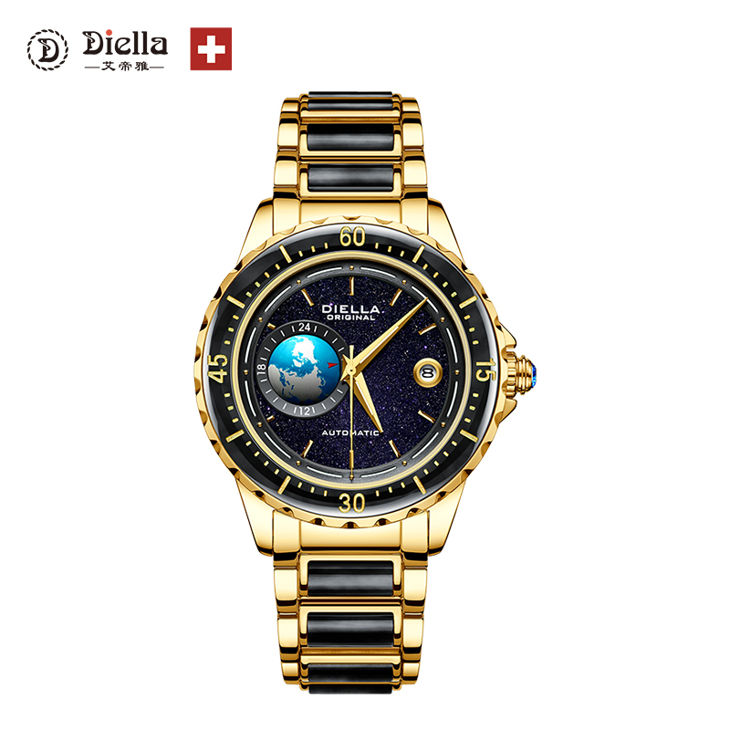 瑞士艾帝雅新纪元黑金星球男士高端全自动机械腕表